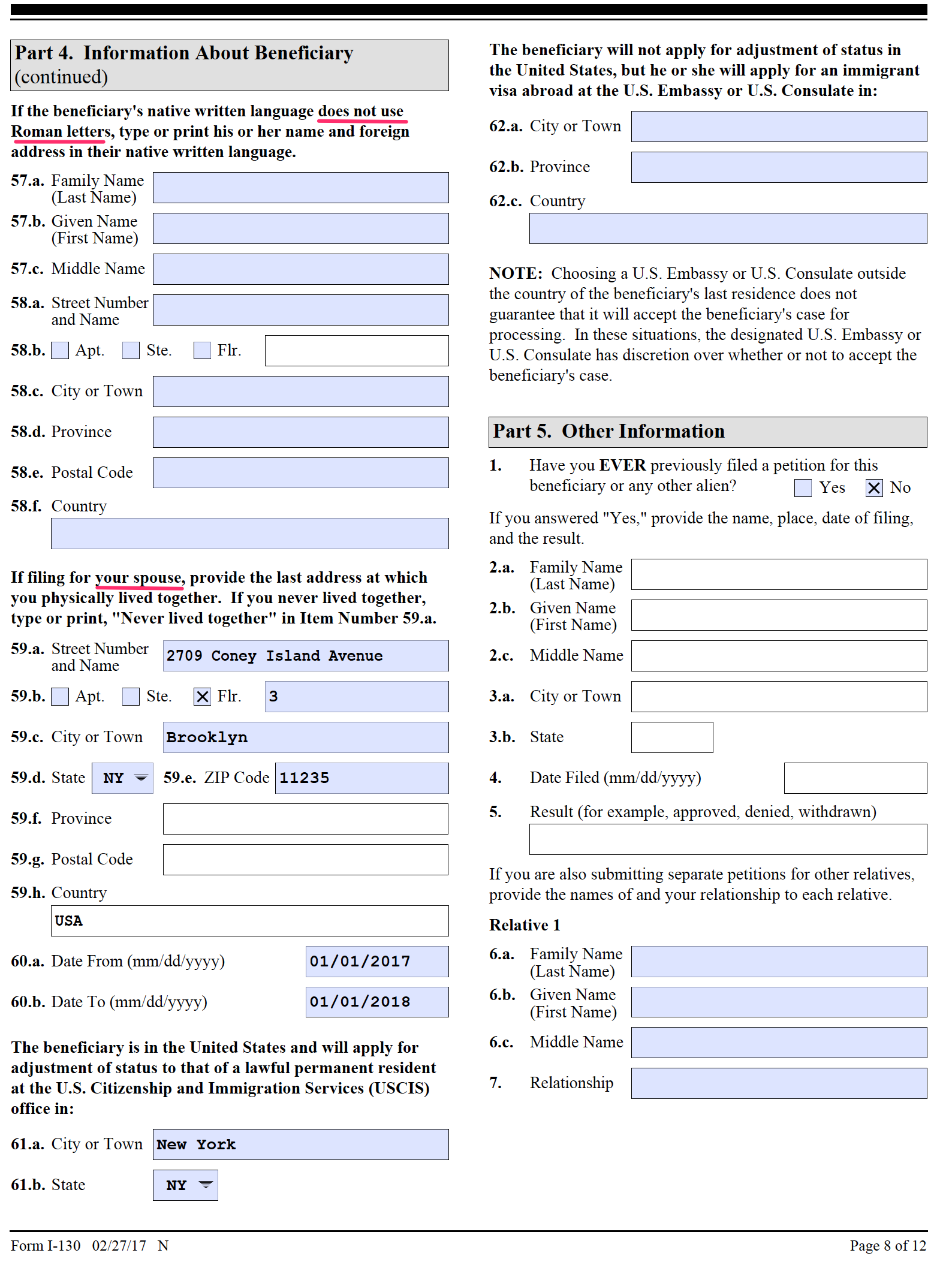 Page 5 Of 8 How To Fill Form I 130 And I 130a Complete Step By Step Guide With Examples And 5024