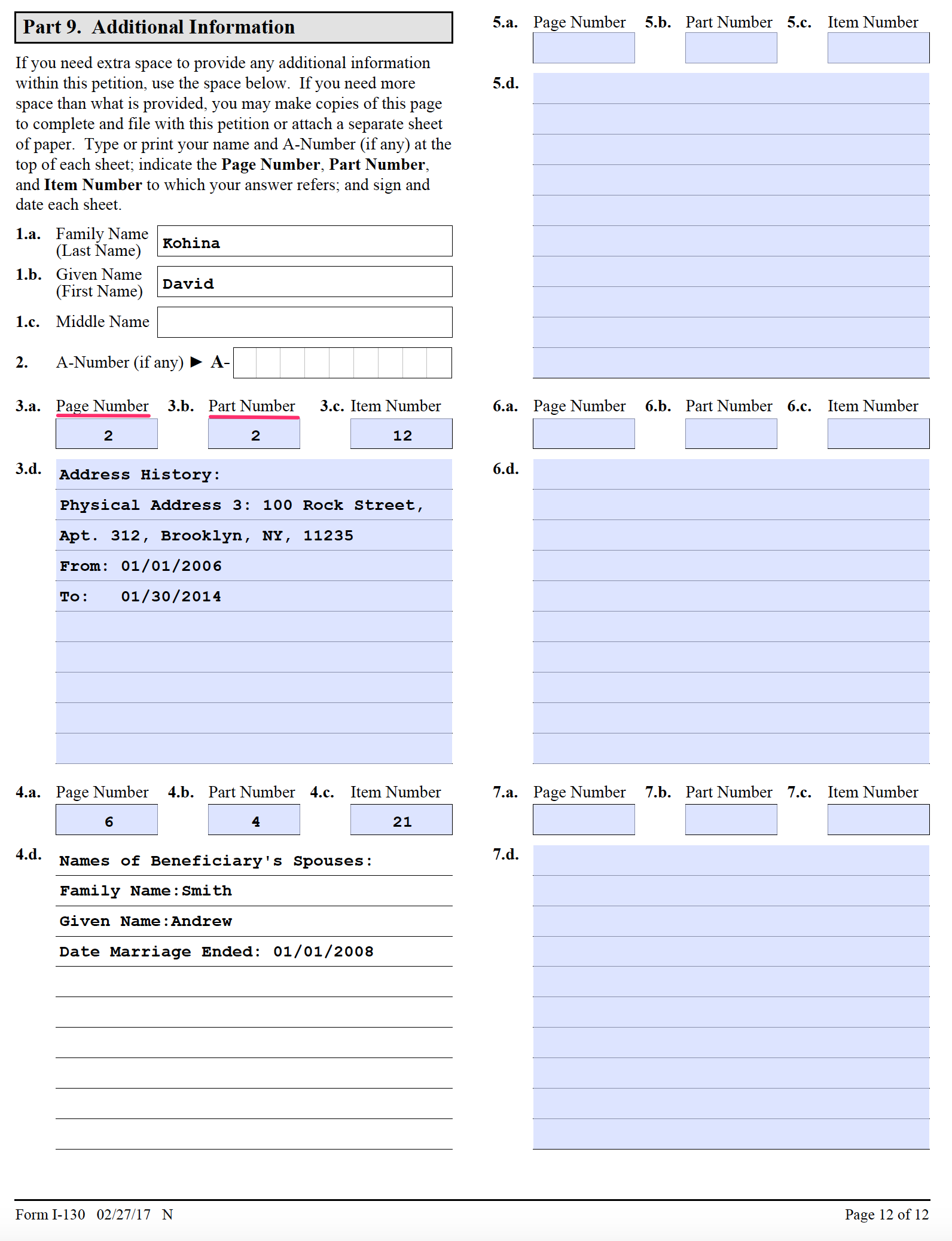 Page 7 Of 8 How To Fill Form I 130 And I 130a Complete Step By Step Guide With Examples And Attorney Commentary